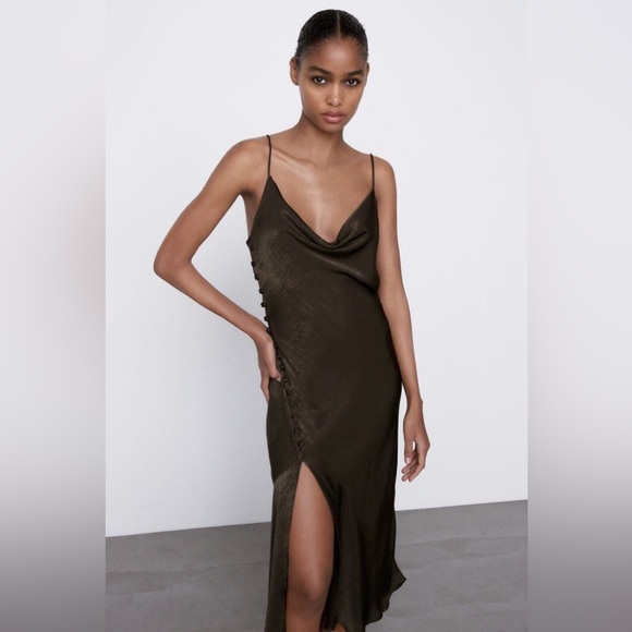 Zara Silky Cowl Neck Midi Dress - Picture 3 of 9